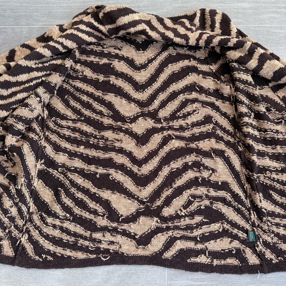 Lauren Ralph Lauren Zebra Print Linen Cotton Belt Cardigan Hand Knit Coatigan M - Picture 13 of 16